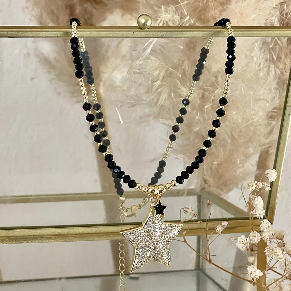 Collar Estrella Circones balines y cristales facetados black 7