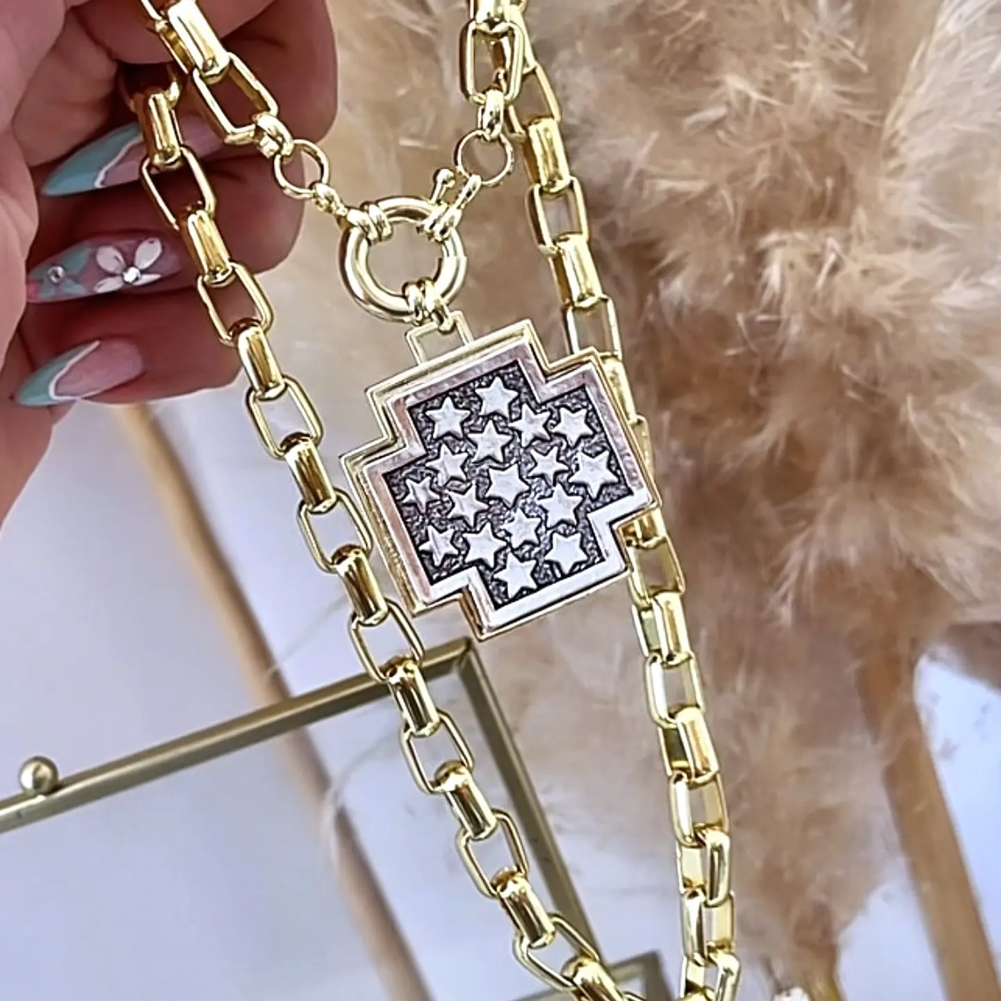 Collar Maxi Cruz Cuadrada Estrellas Silver & Gold 8