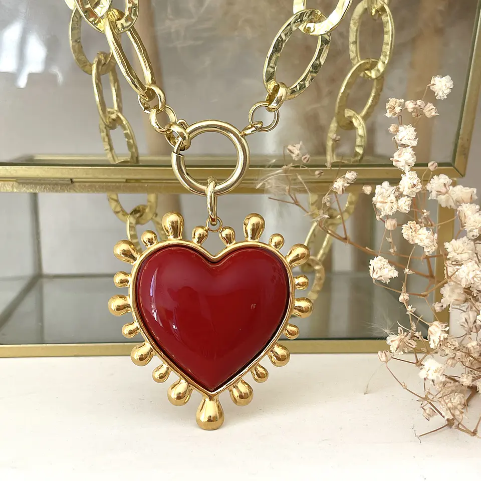 Collar Maxi eslabones Corazon Sagrado Rojo 4