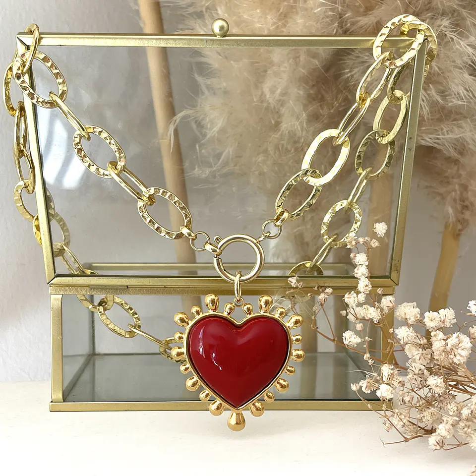 Collar Maxi eslabones Corazon Sagrado Rojo 2