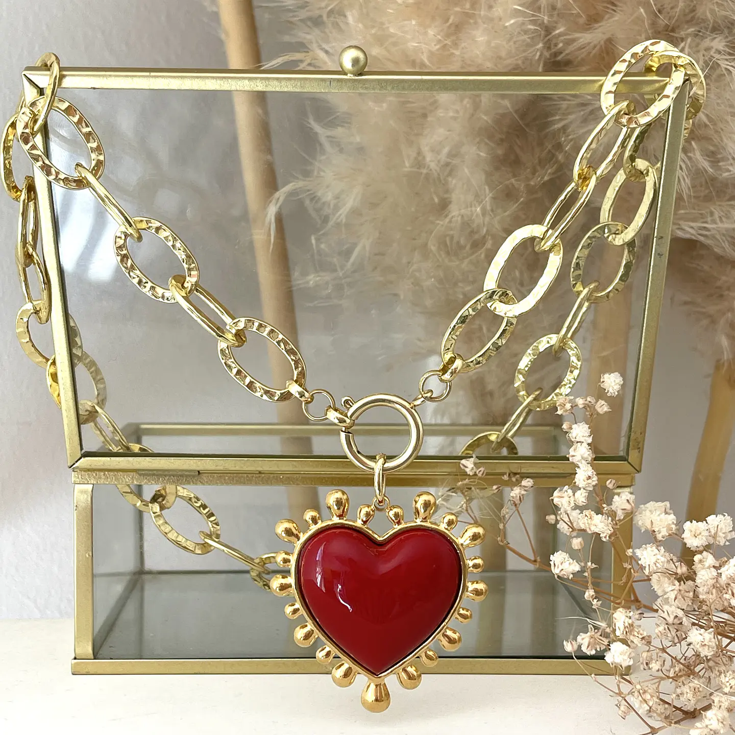 Collar Maxi eslabones Corazon Sagrado Rojo 6
