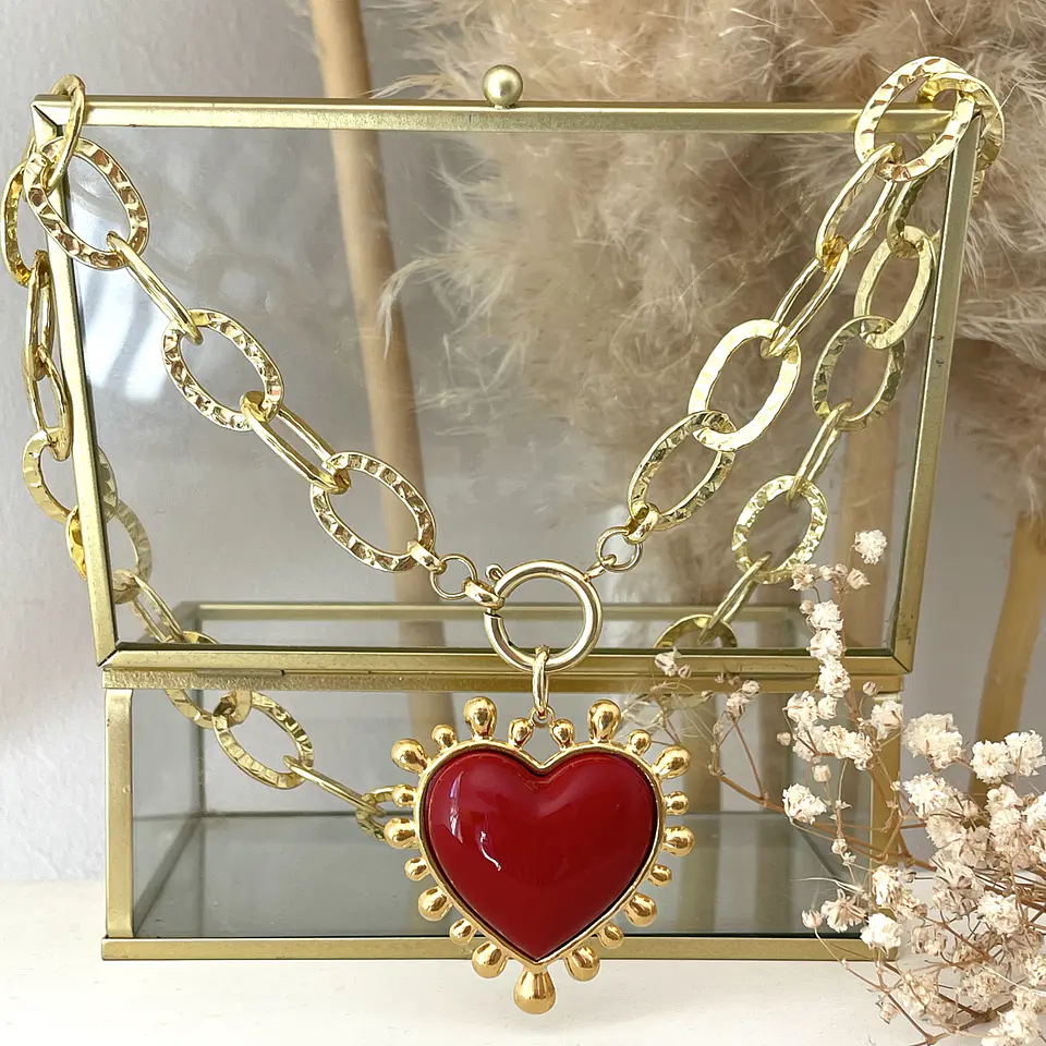 Collar Maxi eslabones Corazon Sagrado Rojo 6