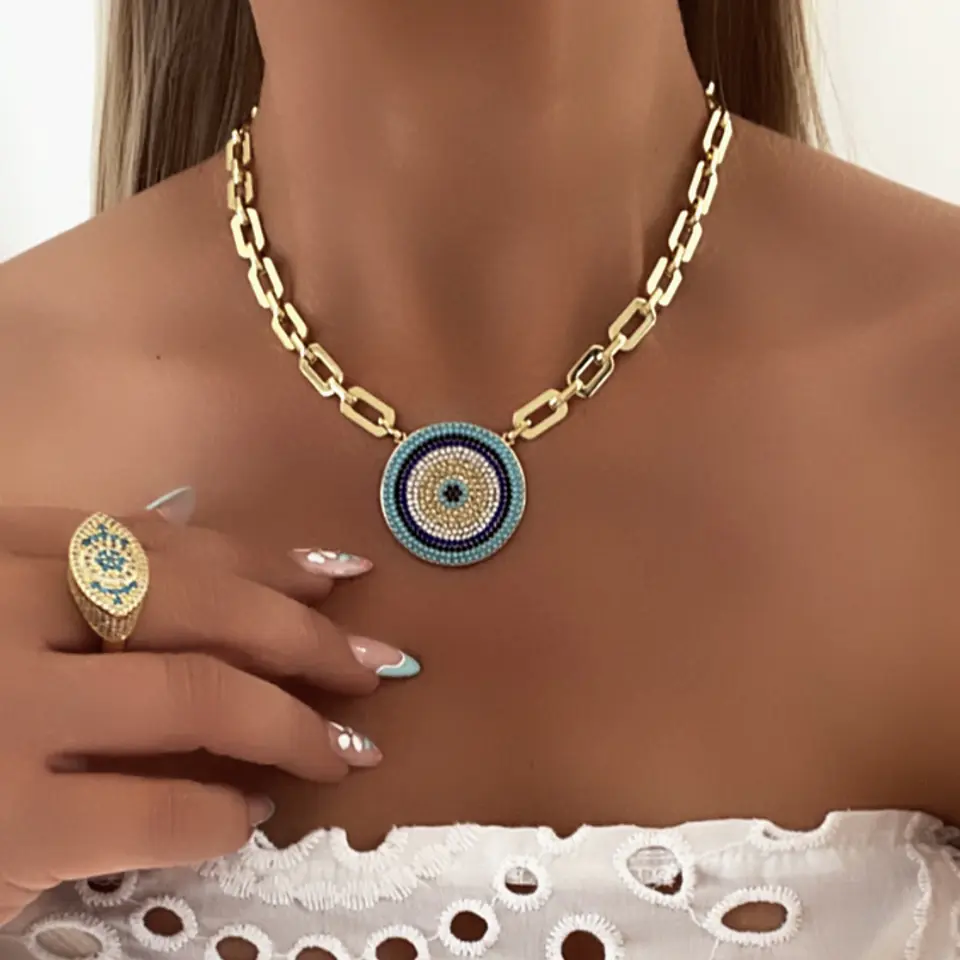 Collar Medallón Ojo Turco Circones Gold 6
