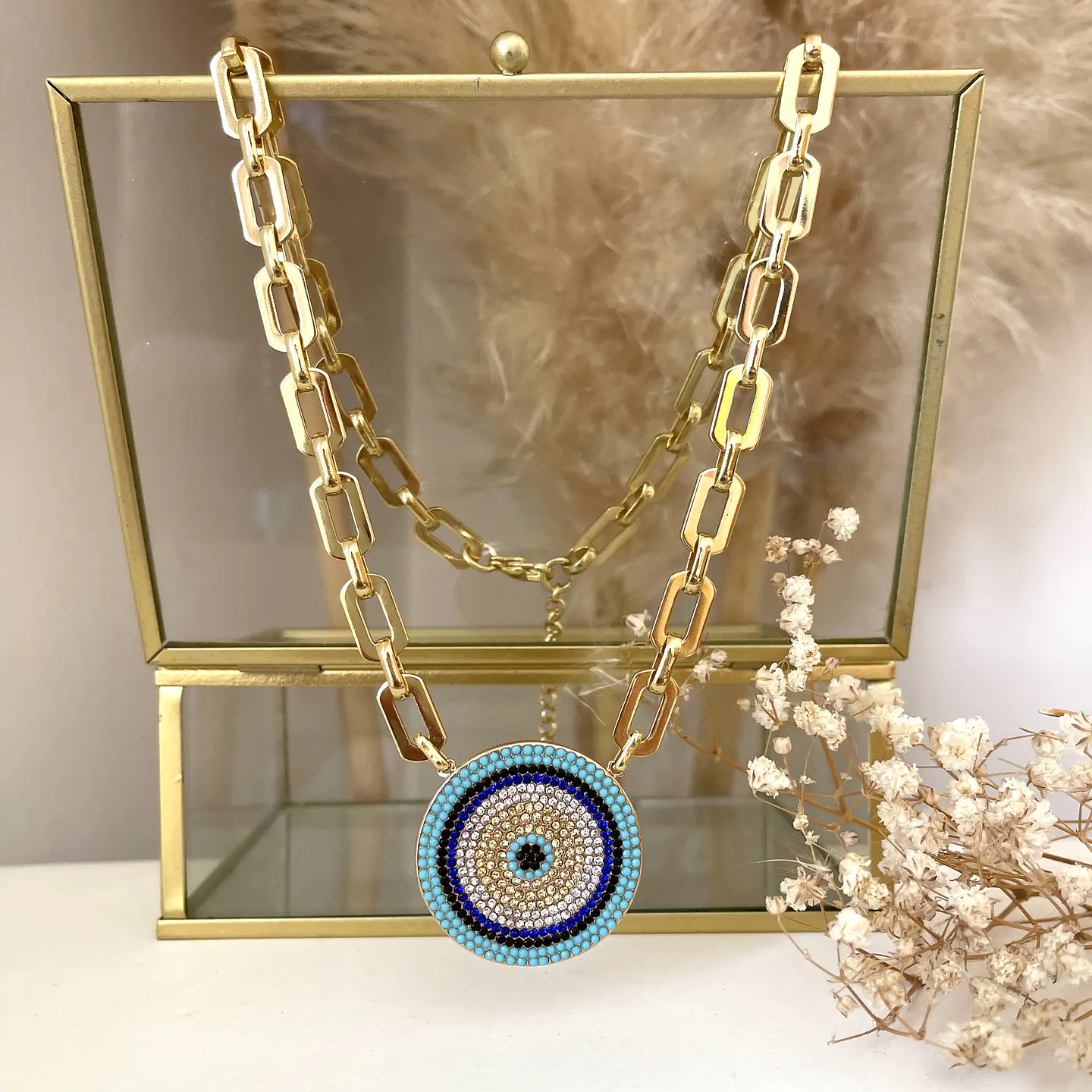 Collar Medallón Ojo Turco Circones Gold 2