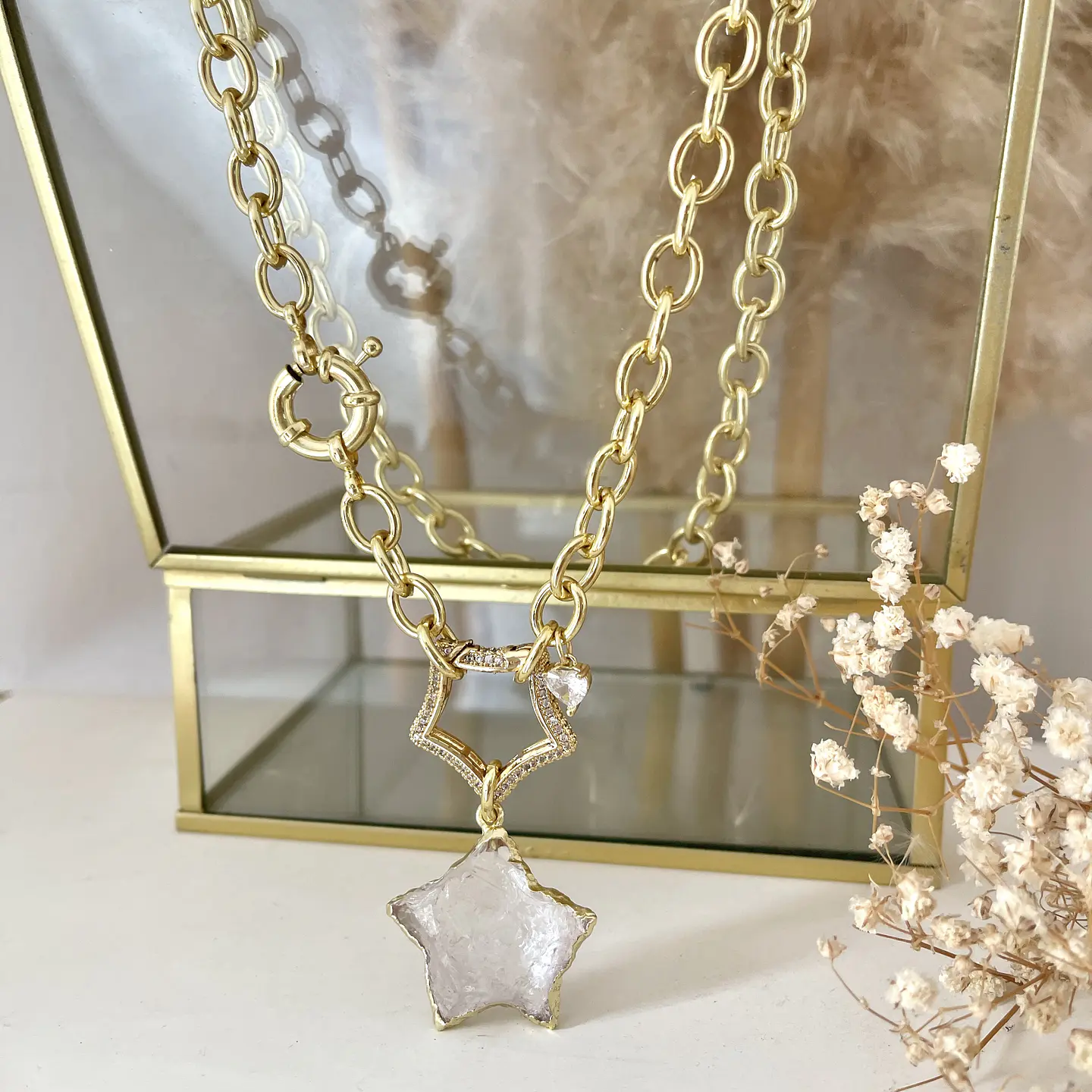 Collar Dúo de Estrellas Cuarzo Gold 2