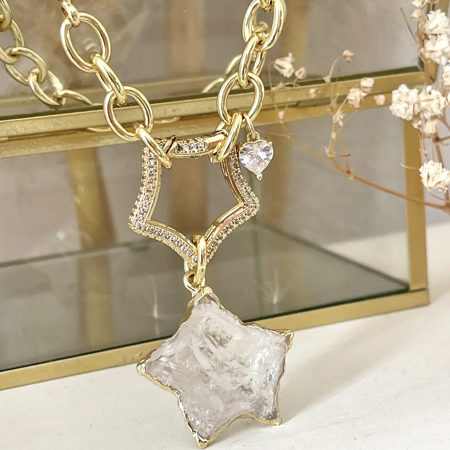 Collar Dúo de Estrellas Cuarzo Gold 3