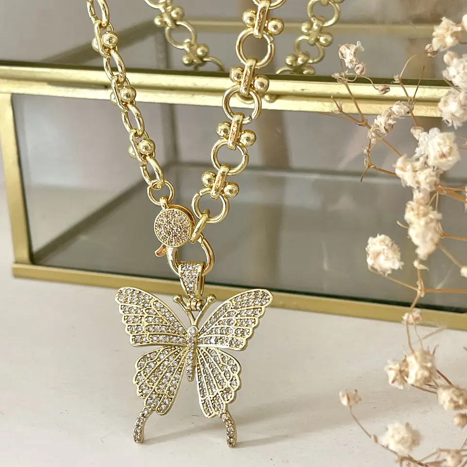 Collar Mariposa Full Circones eslabones mixtos gold 3