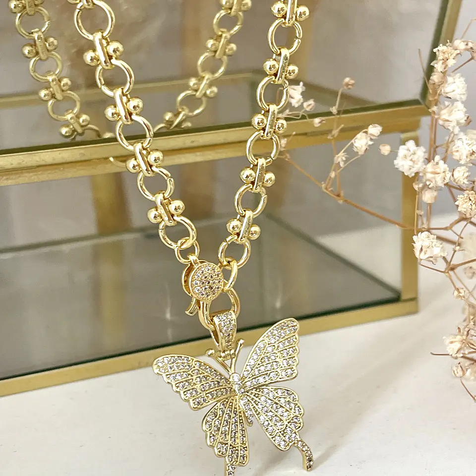 Collar Mariposa Full Circones eslabones mixtos gold 5