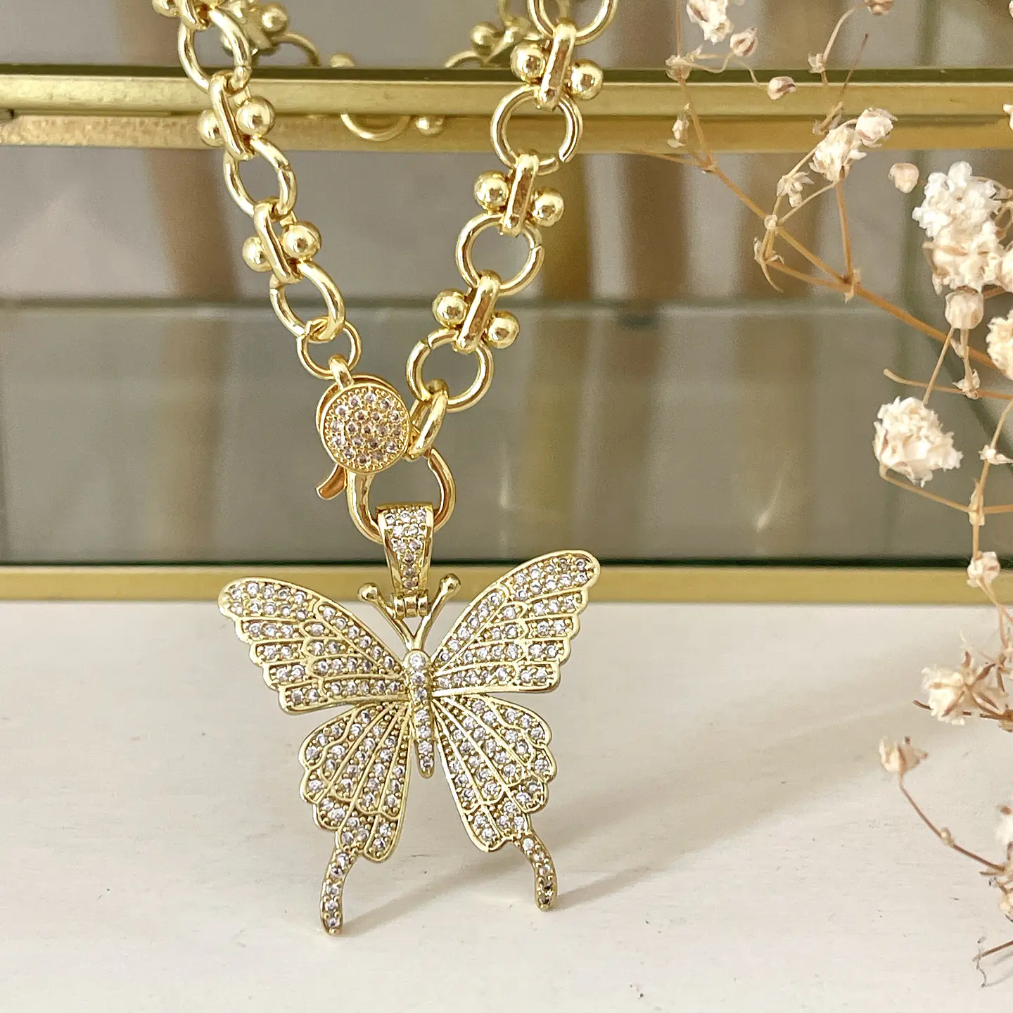 Collar Mariposa Full Circones eslabones mixtos gold 1