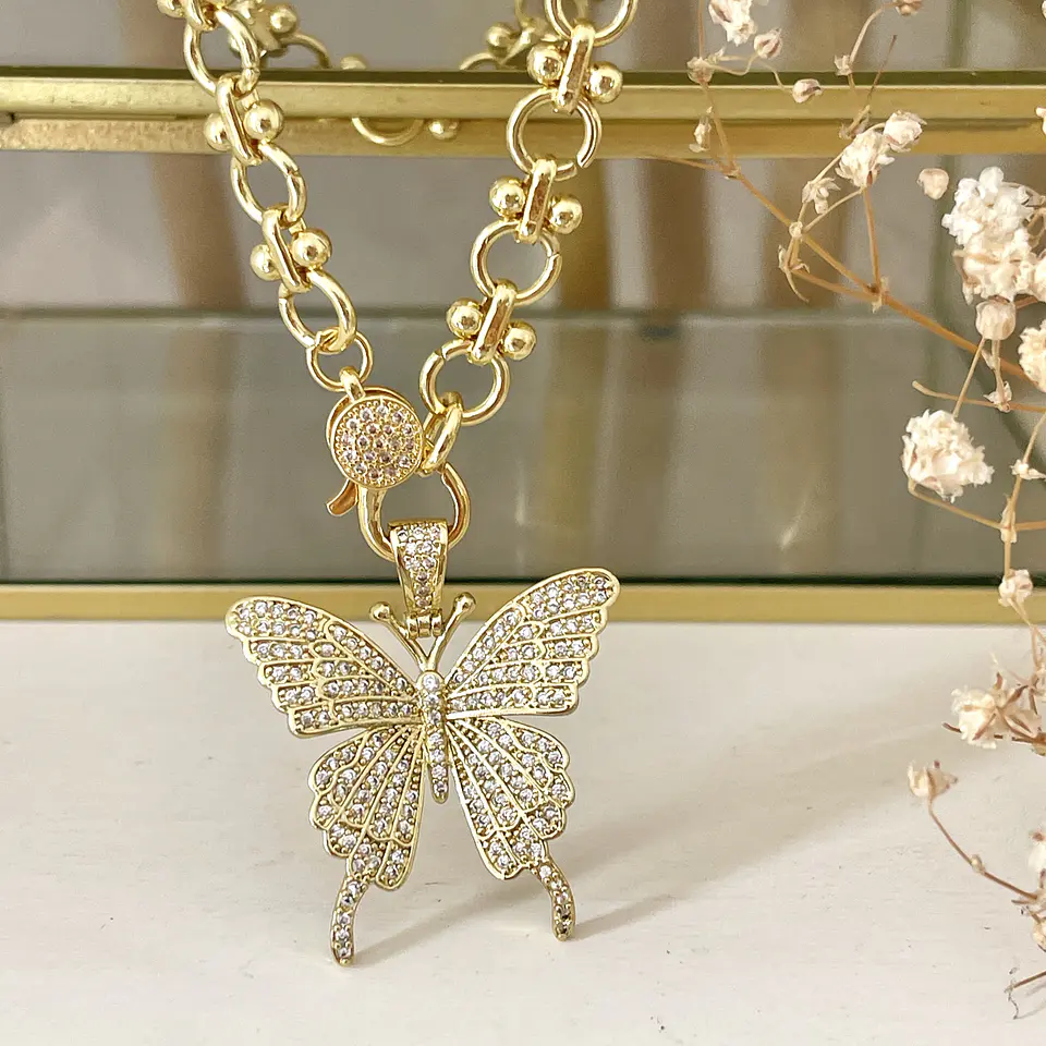 Collar Mariposa Full Circones eslabones mixtos gold 1