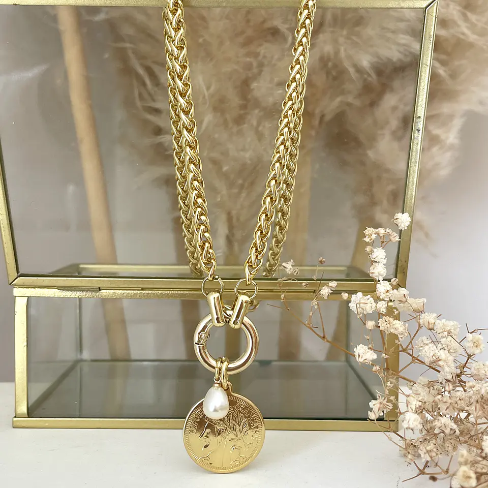 Collar Moneda Francesa Cordón Trigo enchapado gold 4