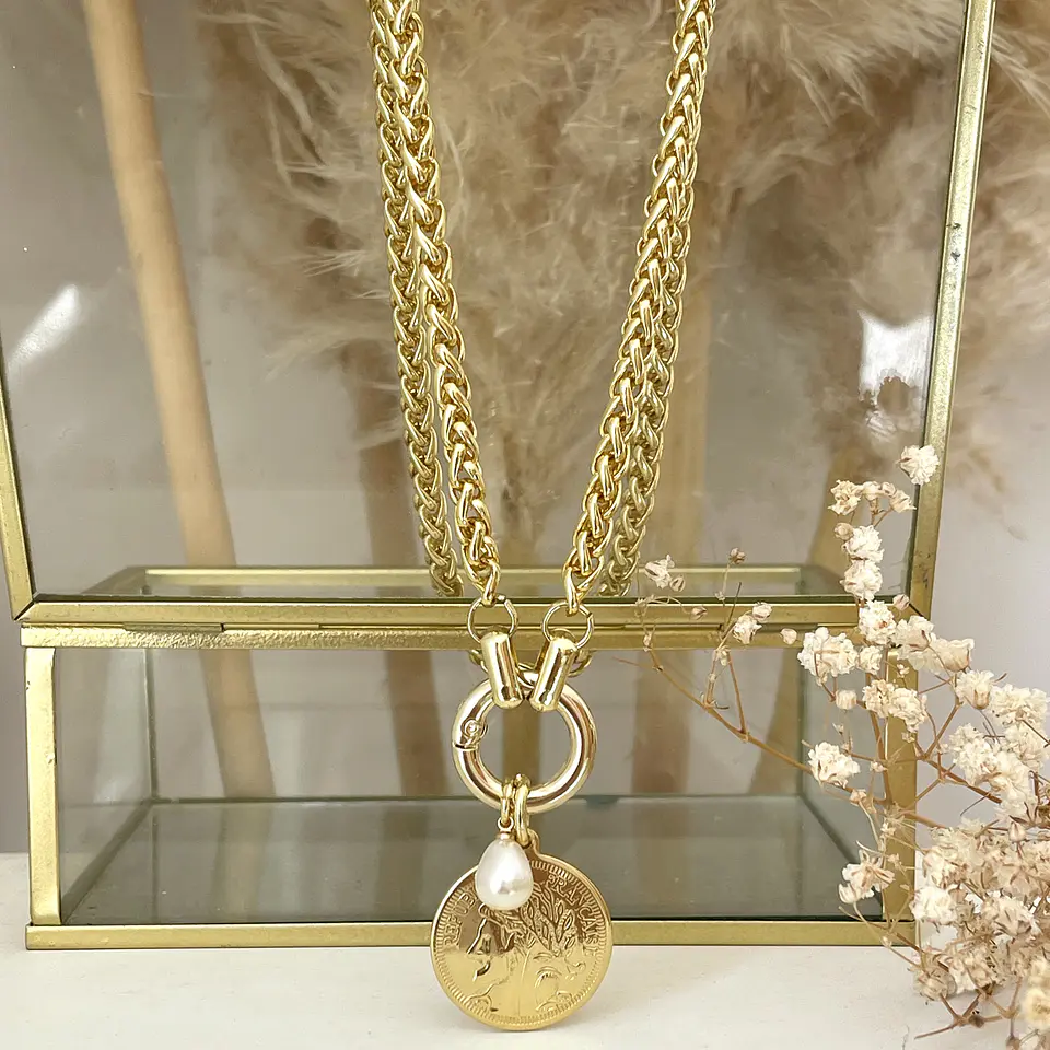 Collar Moneda Francesa Cordón Trigo enchapado gold 2