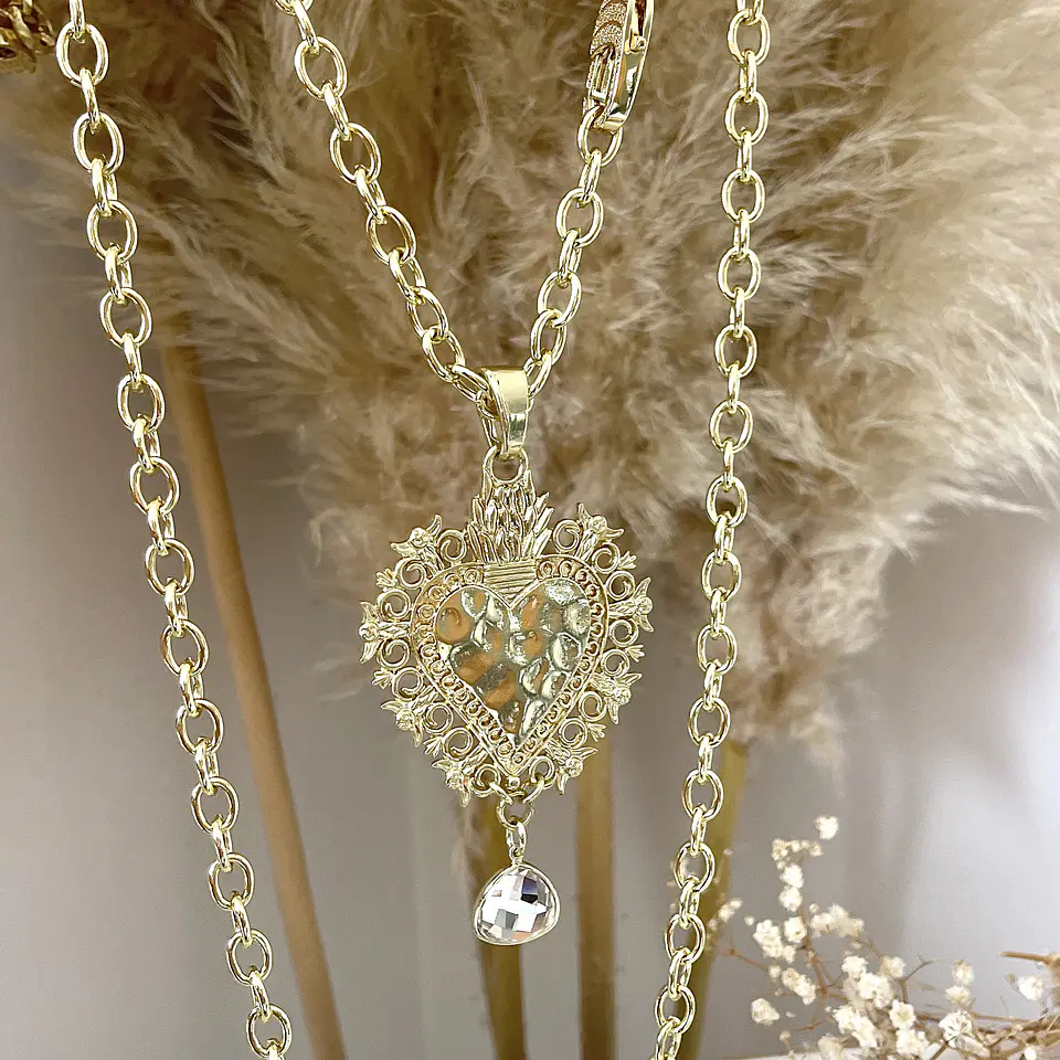 Collar XL Maxi Corazón Barroco y Cristal Broche full circones gold  2