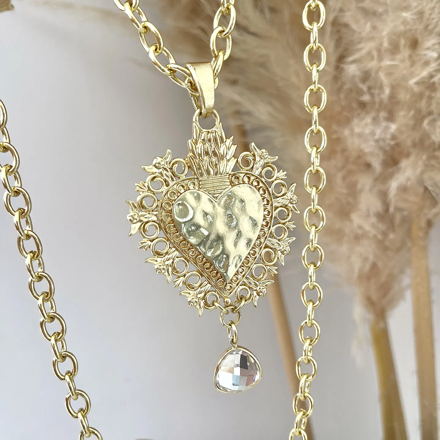 Collar XL Maxi Corazón Barroco y Cristal Broche full circones gold  1