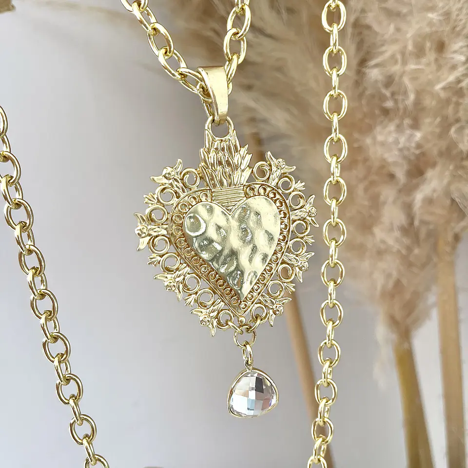 Collar XL Maxi Corazón Barroco y Cristal Broche full circones gold  1