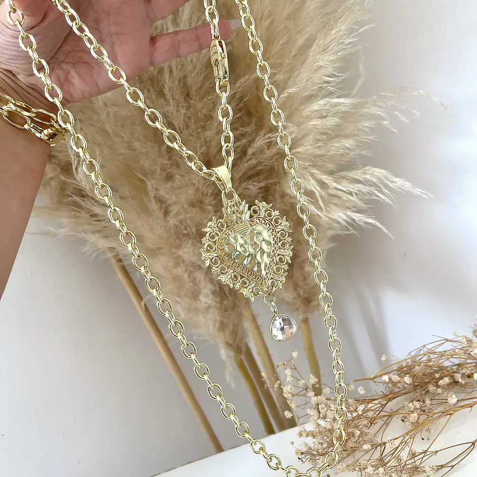 Collar XL Maxi Corazón Barroco y Cristal Broche full circones gold  4
