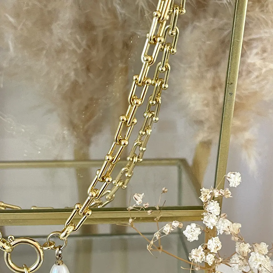Collar Maxi Cruz Nácar Eslabones Tiffany Gold 3