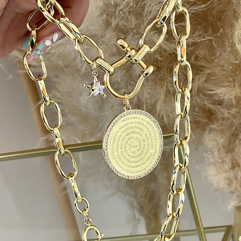 Collar Medallón Padre Nuestro Circones Maxi eslabones macizos gold