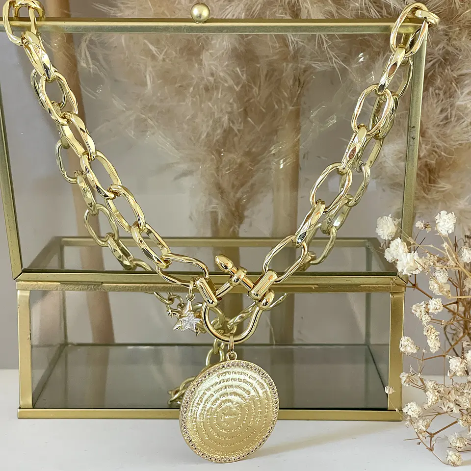 Collar Medallón Padre Nuestro Circones Maxi eslabones macizos gold 2