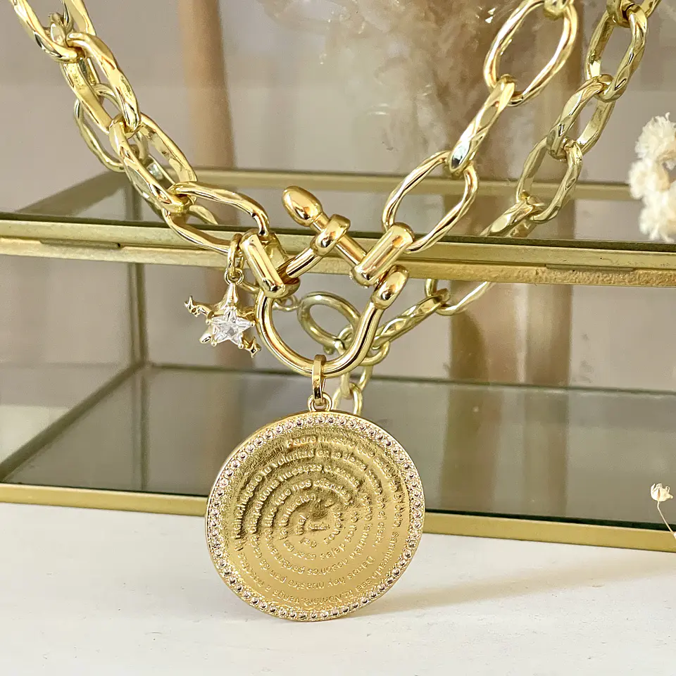 Collar Medallón Padre Nuestro Circones Maxi eslabones macizos gold 3