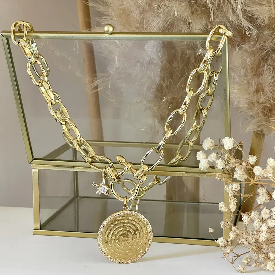 Collar Medallón Padre Nuestro Circones Maxi eslabones macizos gold 4