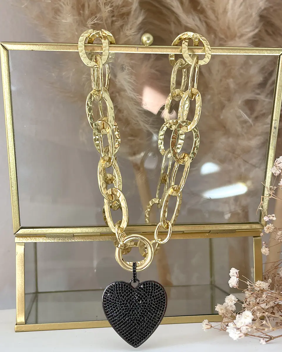 Collar Maxi eslabones Martillados Corazon Black circones 6