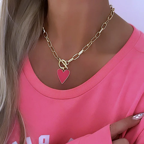 Collar Corazón Fucsia Esmaltado Gold