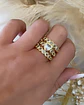Maxi Anillo Triple Banda Circones Corazón Cristal Gold - Miniatura 1