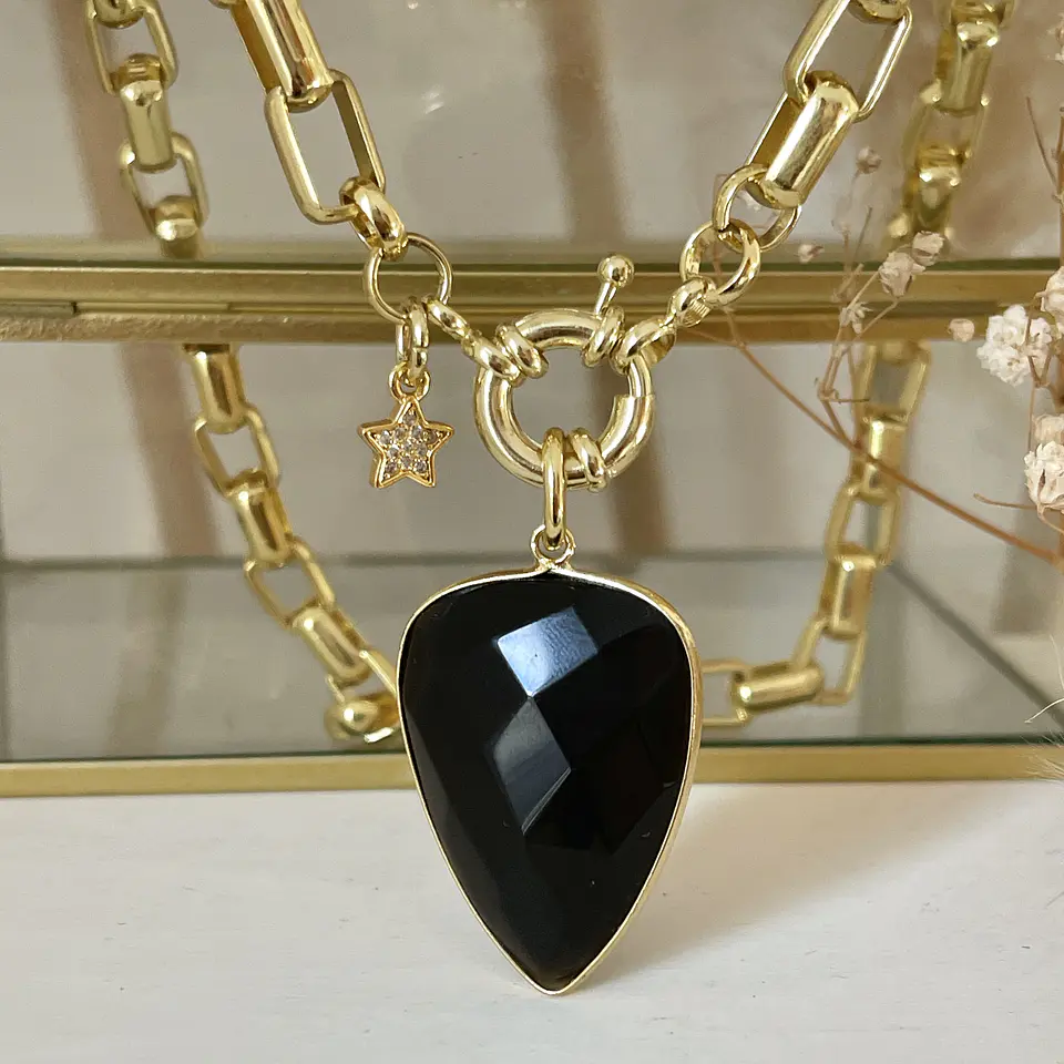 Collar Gota Onyx Facetado gold 2