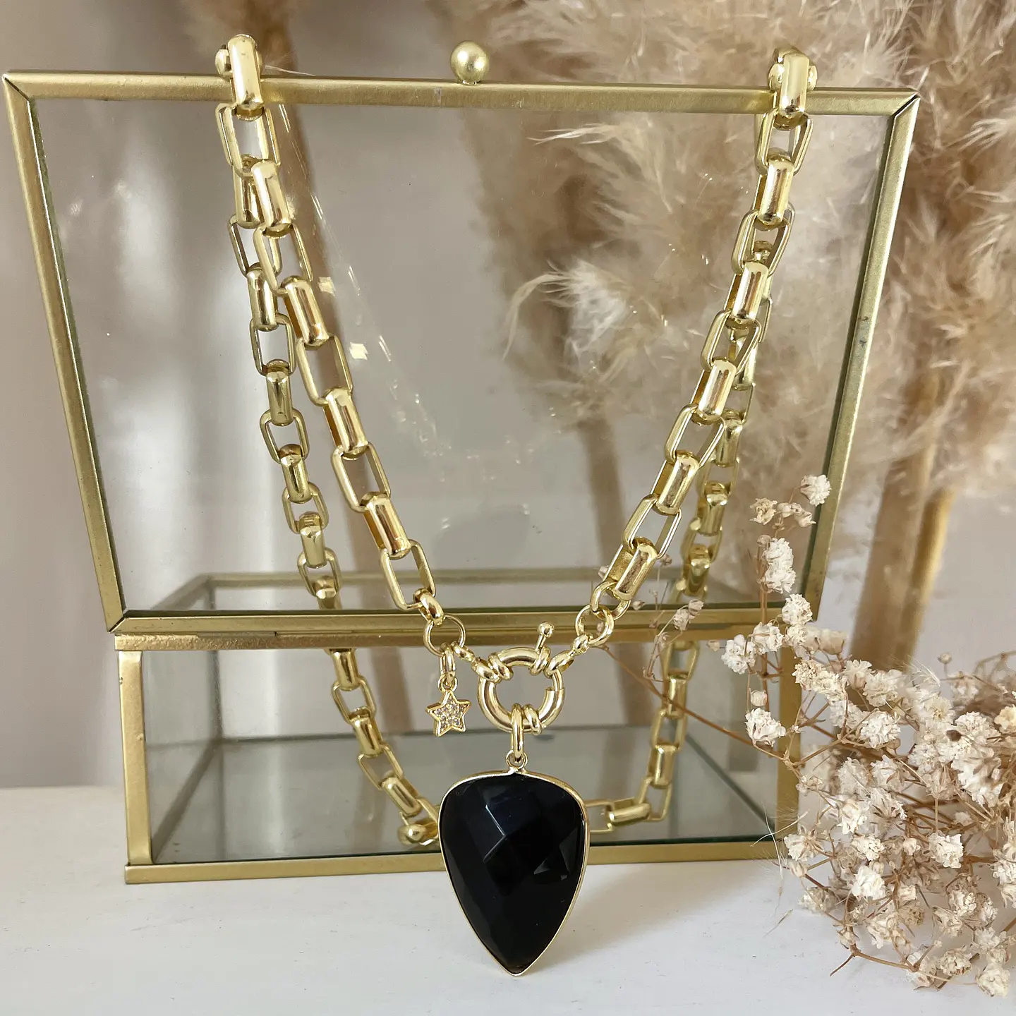 Collar Gota Onyx Facetado gold 5
