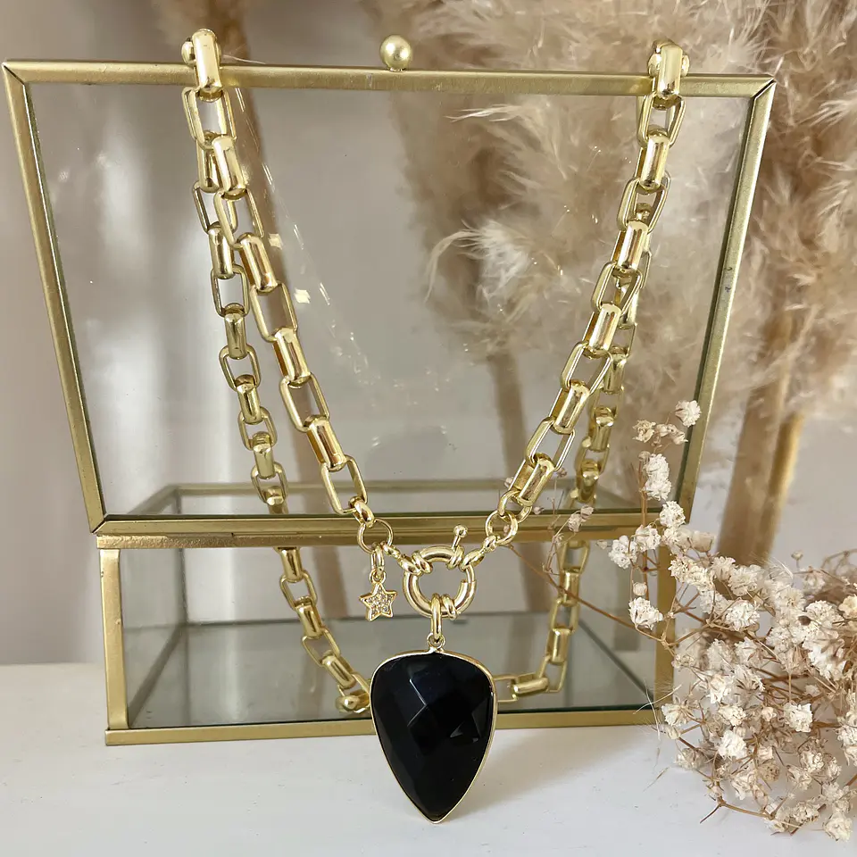 Collar Gota Onyx Facetado gold 5