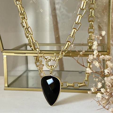 Collar Gota Onyx Facetado gold