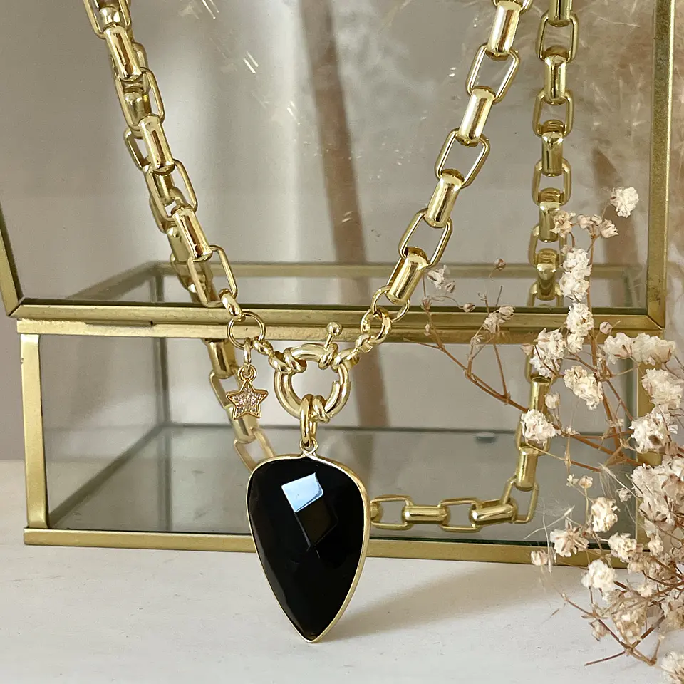 Collar Gota Onyx Facetado gold 1