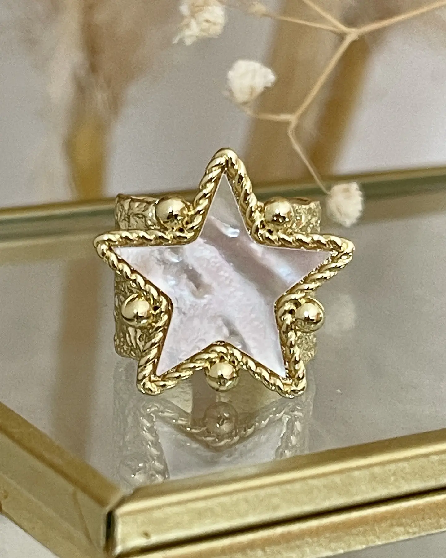 Anillo Estrella Nácar Martillado Gold 3