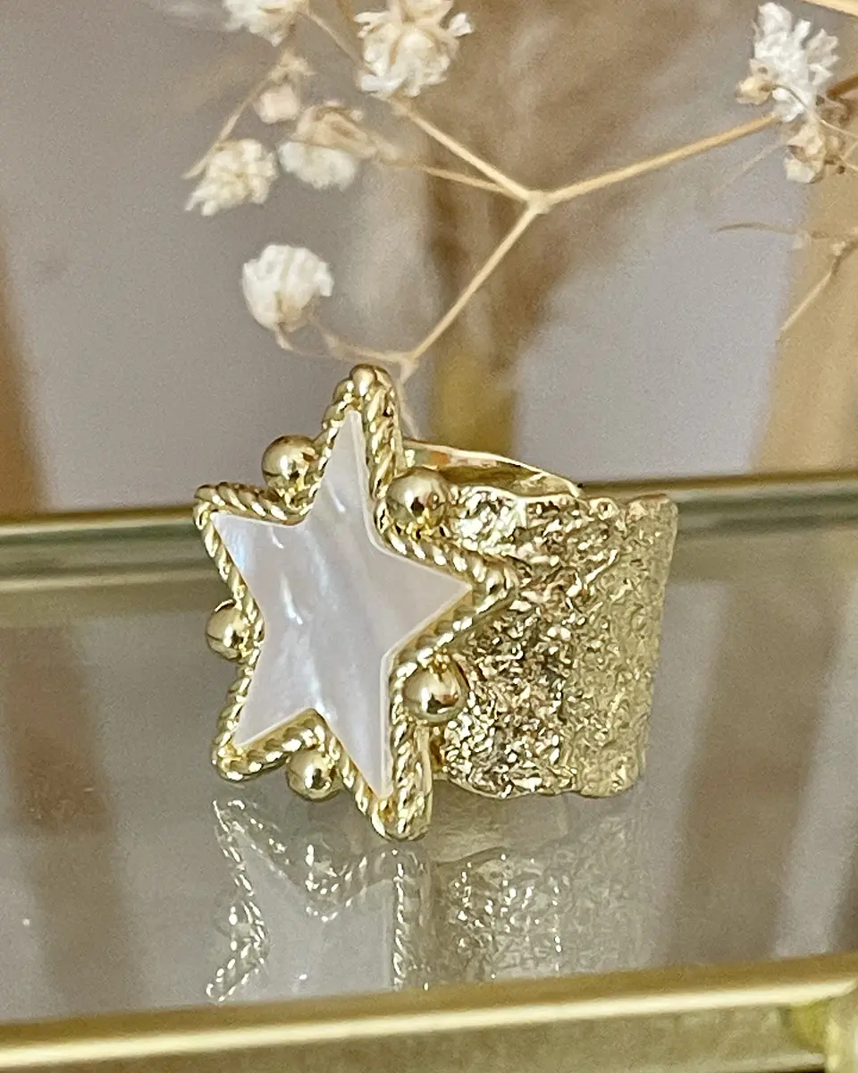 Anillo Estrella Nácar Martillado Gold 4