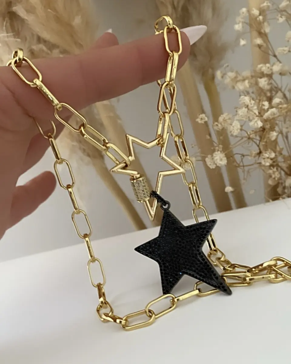 Collar Dúo Maxi Estrellas Rockeras circones Black Gold 4
