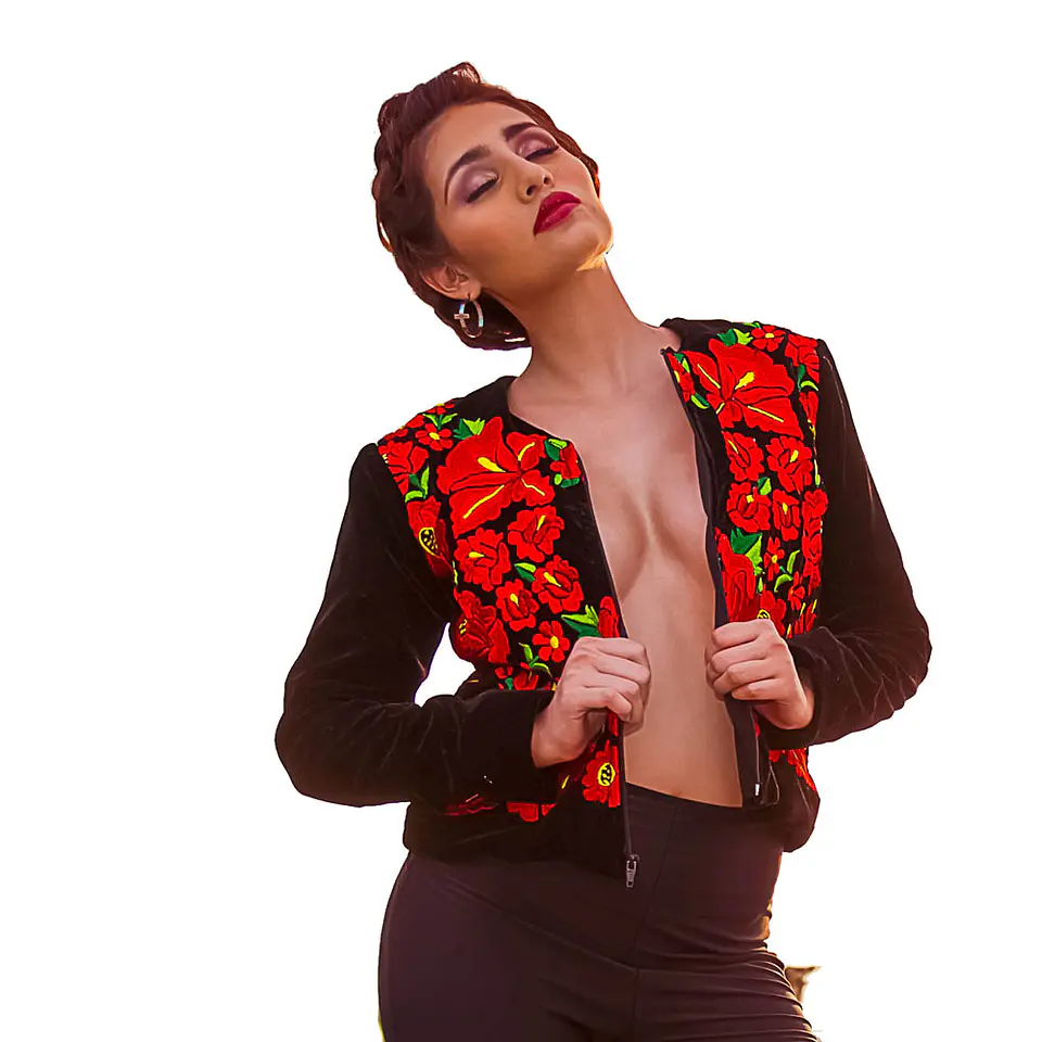 Chaqueta bordada sobre terciopelo. Forrado. Bordado Multicolor 3