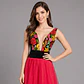 Vestido bordado artesanal de flores. Falda de tul y cinturon alforzado de satin. - Miniatura 1