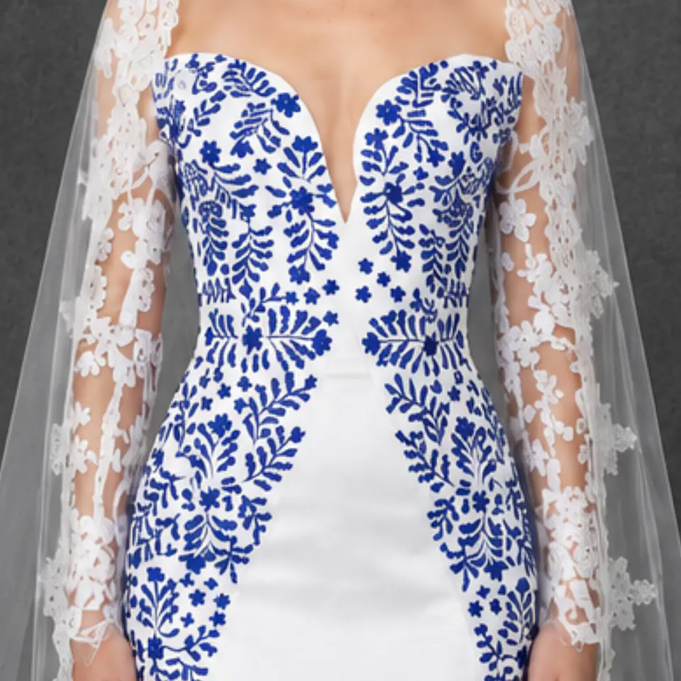 Vestido de Novia bordado artesanal. Corte sirena, manga de encaje. (NO INCLUYE MANTILLA). 2