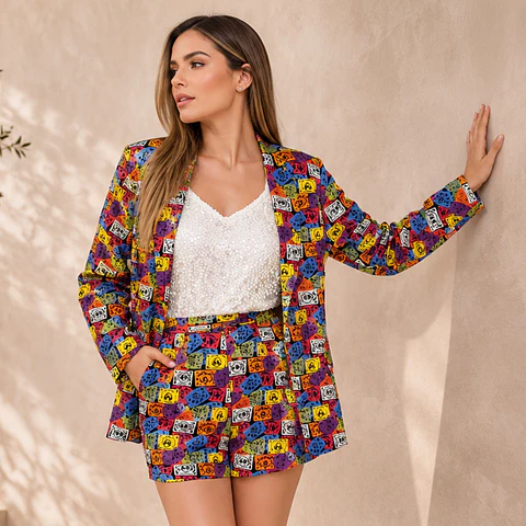 Conjunto de short y saco estampado