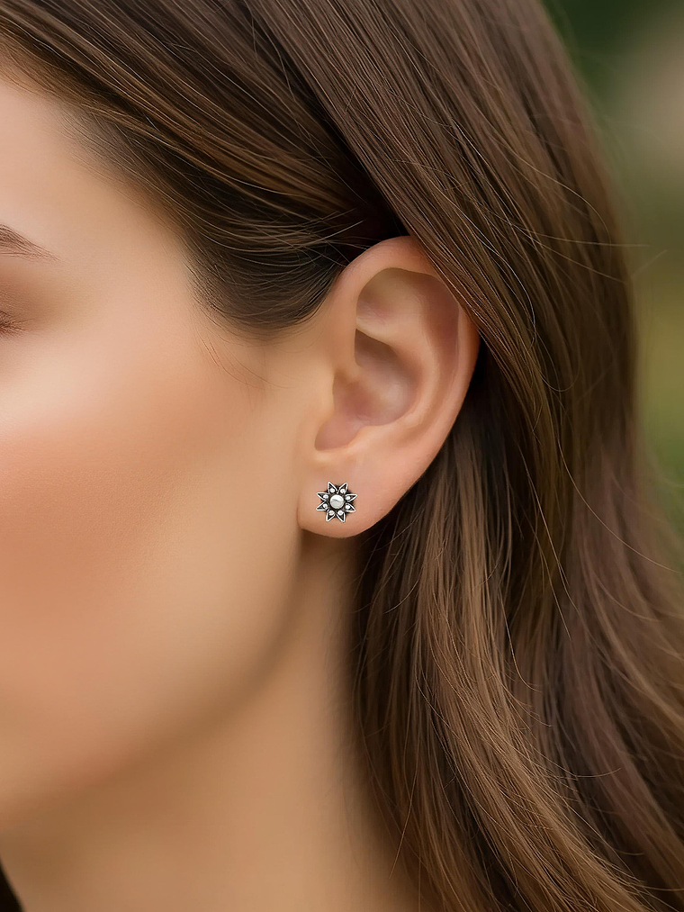 Aros Flor Pequeños Plata 925 2