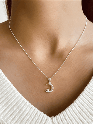 Collar Luna y Estrella Bolitas Plata 925