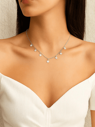 Collar de Plata 925 con Lluvia de Estrellas Colgantes
