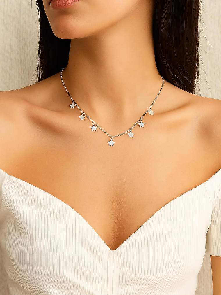 Collar de Plata 925 con Lluvia de Estrellas Colgantes 1
