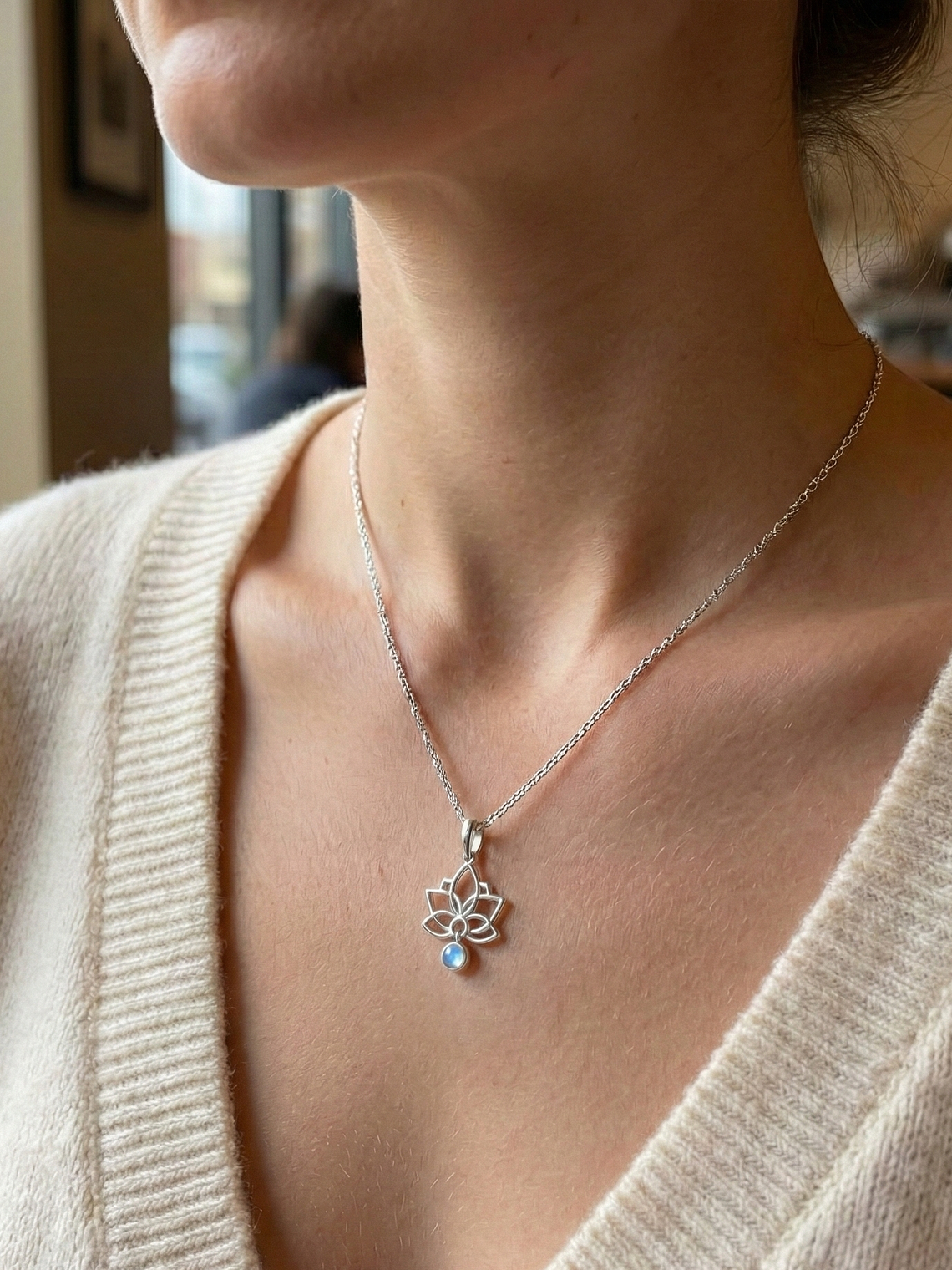 Colgante Flor Loto Piedra Luna Plata 925 2