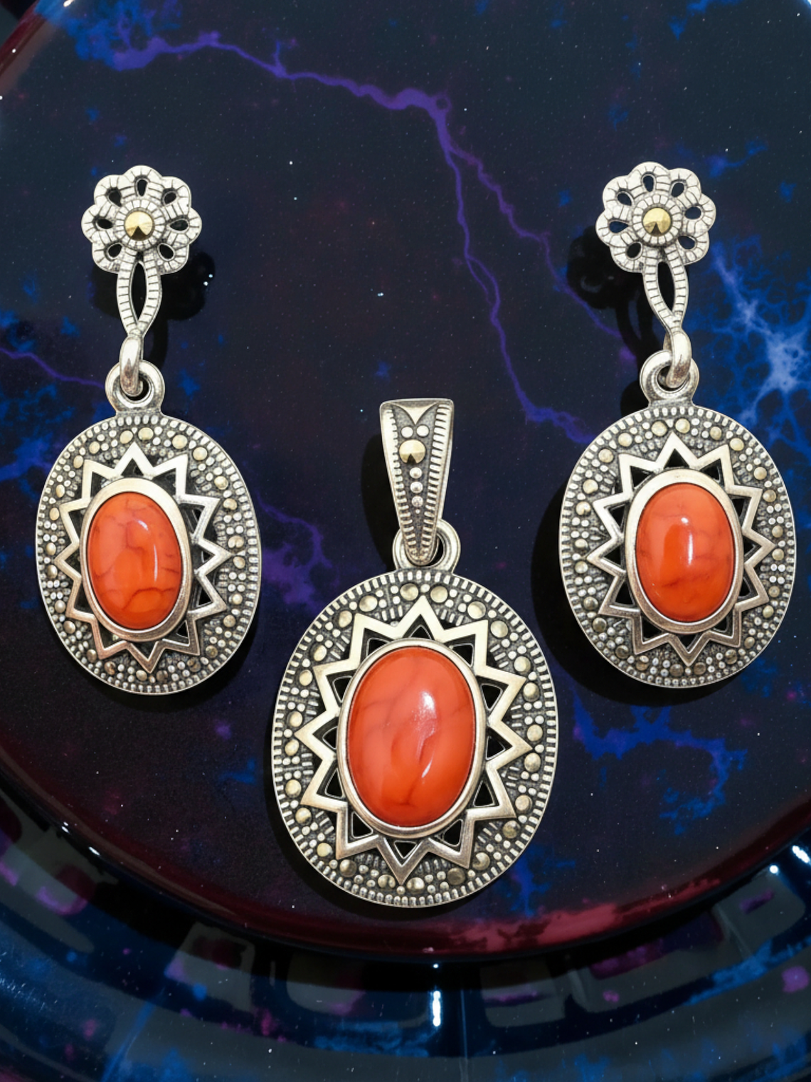 Conjunto Cornalina Plata Envejecida 1