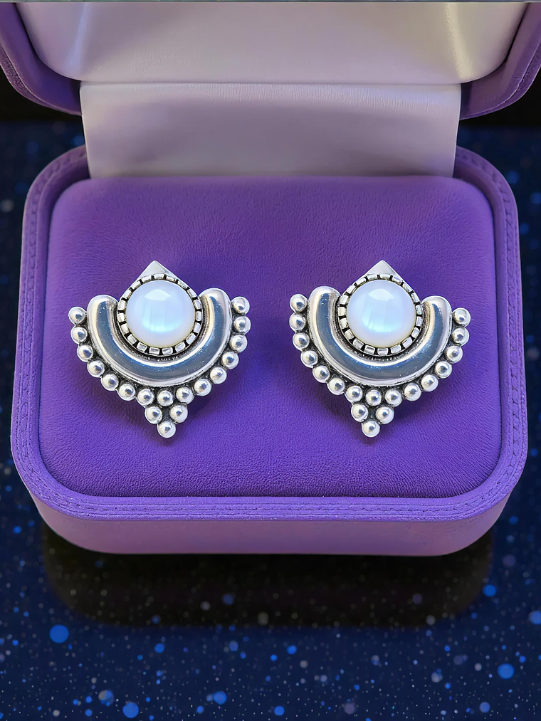 Aros Piedra Luna Boho Plata 925 1