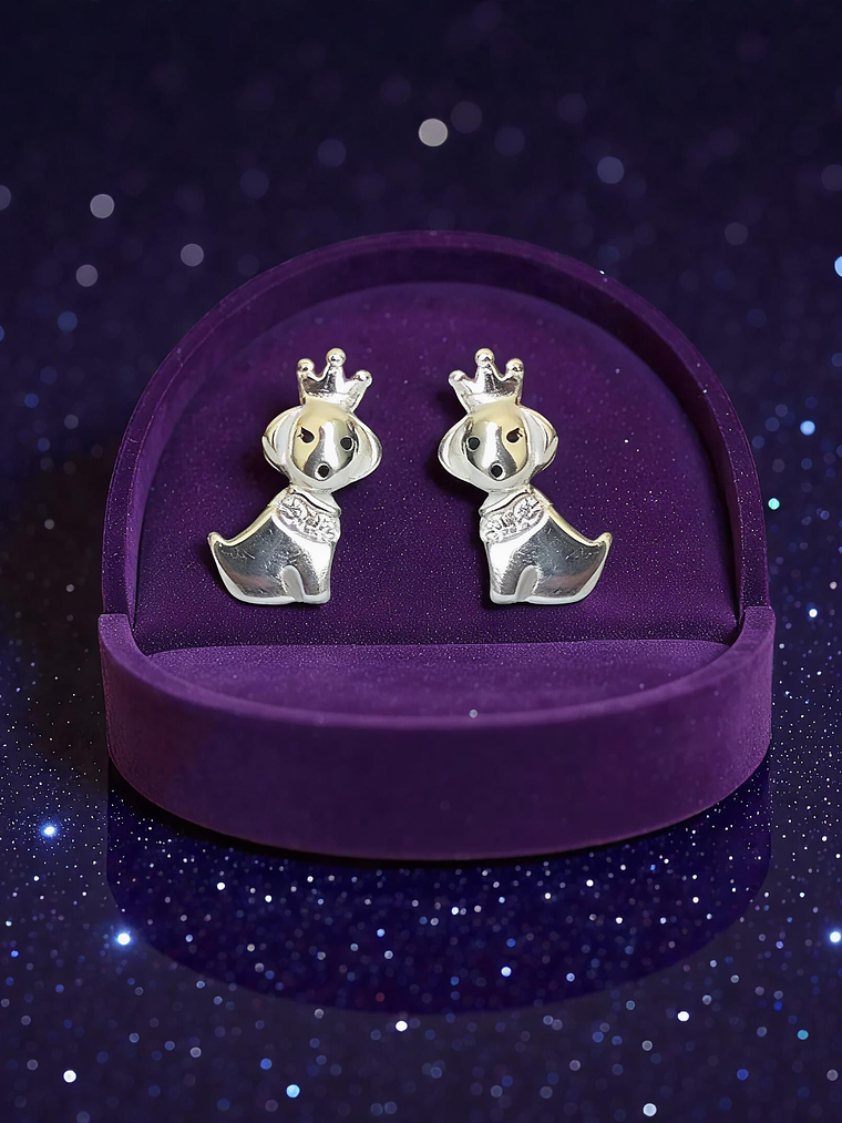 Aros Perrito con Corona Plata 925 1