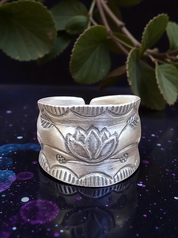 Anillo Flor Loto Ajustable Plata 925 1