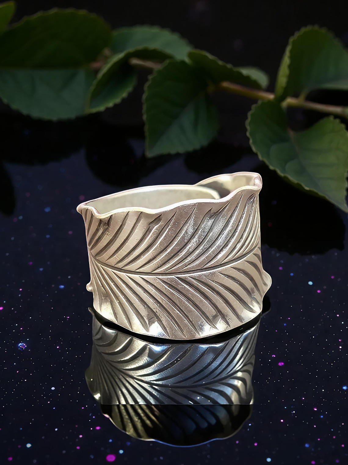 Anillo Hoja Envolvente Ajustable Plata 925 1